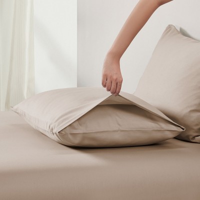 Beige Cotton Sateen Weave Standard/Queen Pillowcases Set of 2