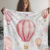 Lomsoe Soft & Comfortable Contemporary Pink Hot Air Balloon and Stars Print Flannel Throw Blanket Christmas Gift. - 2 of 4