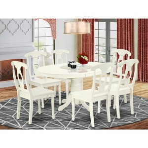 HomeStock 7PC Oval 42/60 inch Table with 18 In Leaf and 6 Panel Back Chairs, Linen White - 1 of 3