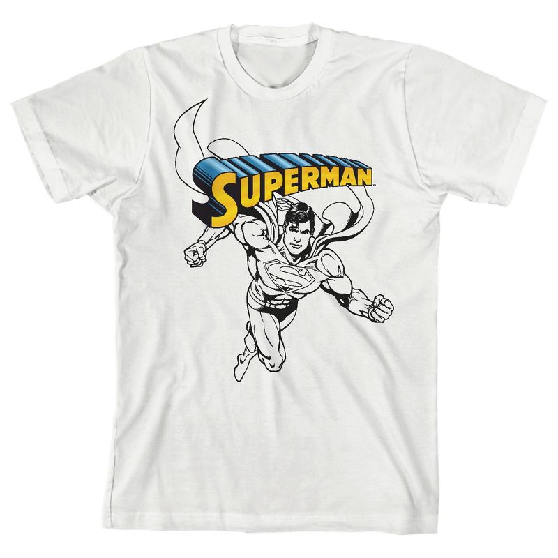 Superman Lineart Crew Neck Short Sleeve White T-shirt Toddler Boy to Youth Boy, 1 of 4