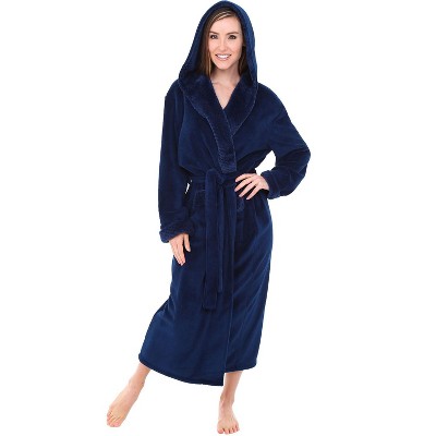 ADR Plush Fleece Women's Robe, Long Hooded Women's Bathrobe, Soft Cozy Women's Bath Robe & Plus Sizes