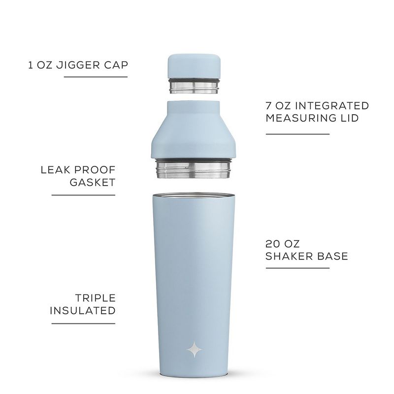 JoyJolt Vacuum Insulated Cocktail Protein Shaker - 20 oz Shaker Cup with Measure Lid and Jigger Cap, 5 of 10