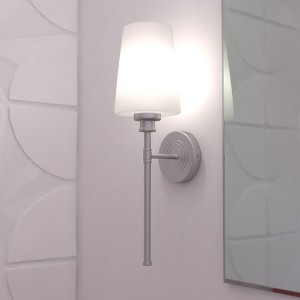 VAXCEL Clark 1 Light Satin Nickel Bathroom Wall Sconce White Glass - 1 of 4