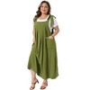 Women's Plus Size Tie Shoulder Strap Pleated Jumper Pinafore Casual Overall Dresses with Pockets - Agnes Orinda - 3 of 4