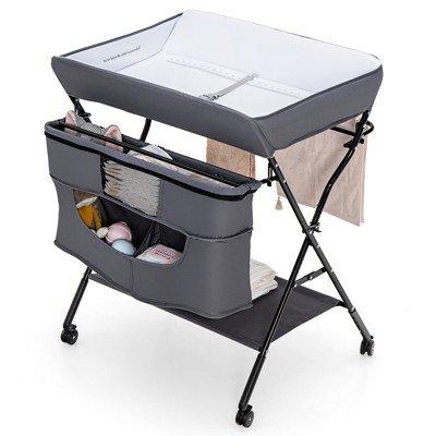 Image of Costway Baby Changing Table Portable born Nursery Adjustable Height W/wheel Gray