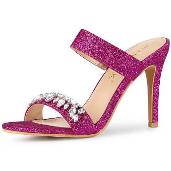 Allegra K Women's Glitter Rhinestone Stiletto Heels Sandals