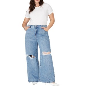 ELOQUII Women's Plus Size The Yvette Rigid Wide Leg Jean - 1 of 4