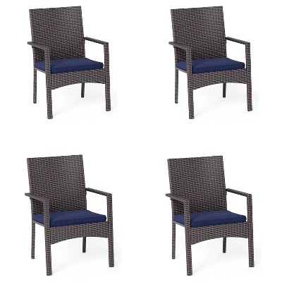 Captiva Designs Outdoor Patio All-weather Wicker Dining Chairs with Thick Cushion