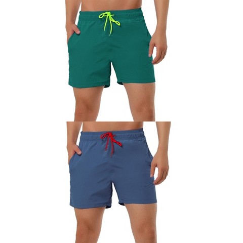 Lars Amadeus Men's Holiday Beach Solid Color Mesh Lining Adjustable Waist Swim Shorts 2 Packs Dark Blue/Dark Green 36