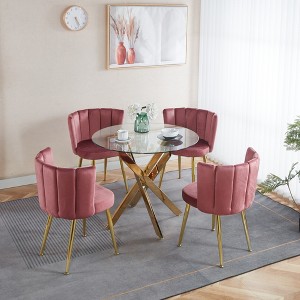 5-Piece Dining Set with Glass Table and Four Velvet Chairs - 1 of 4