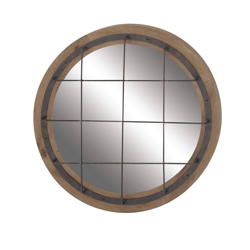 Industrial Wood Round Wall Mirror - Olivia & May, 5 of 7
