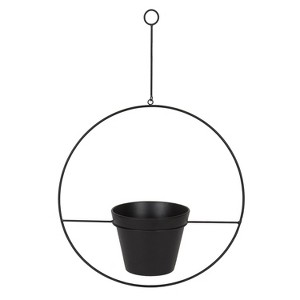 Kate and Laurel OPYD Round Metal Hanging Planter, 19.5" Diameter, Black - 1 of 4