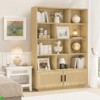 5-Tier Boho Bookcase with Rattan Doors, Tall Wooden Storage Cabinet with Adjustable Shelves, Natural Finish for Living Room, Bedroom, or Home Office - 3 of 4