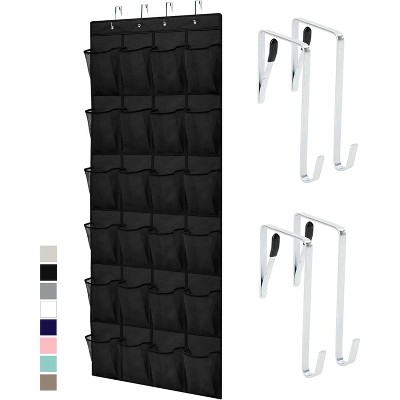 Attop Over the Door Shoe Organizer, 24 Large Breathable Mesh Pockets, Hanging Storage Holder, Holds Up to 40 lbs, for Shoes, Accessories, Black