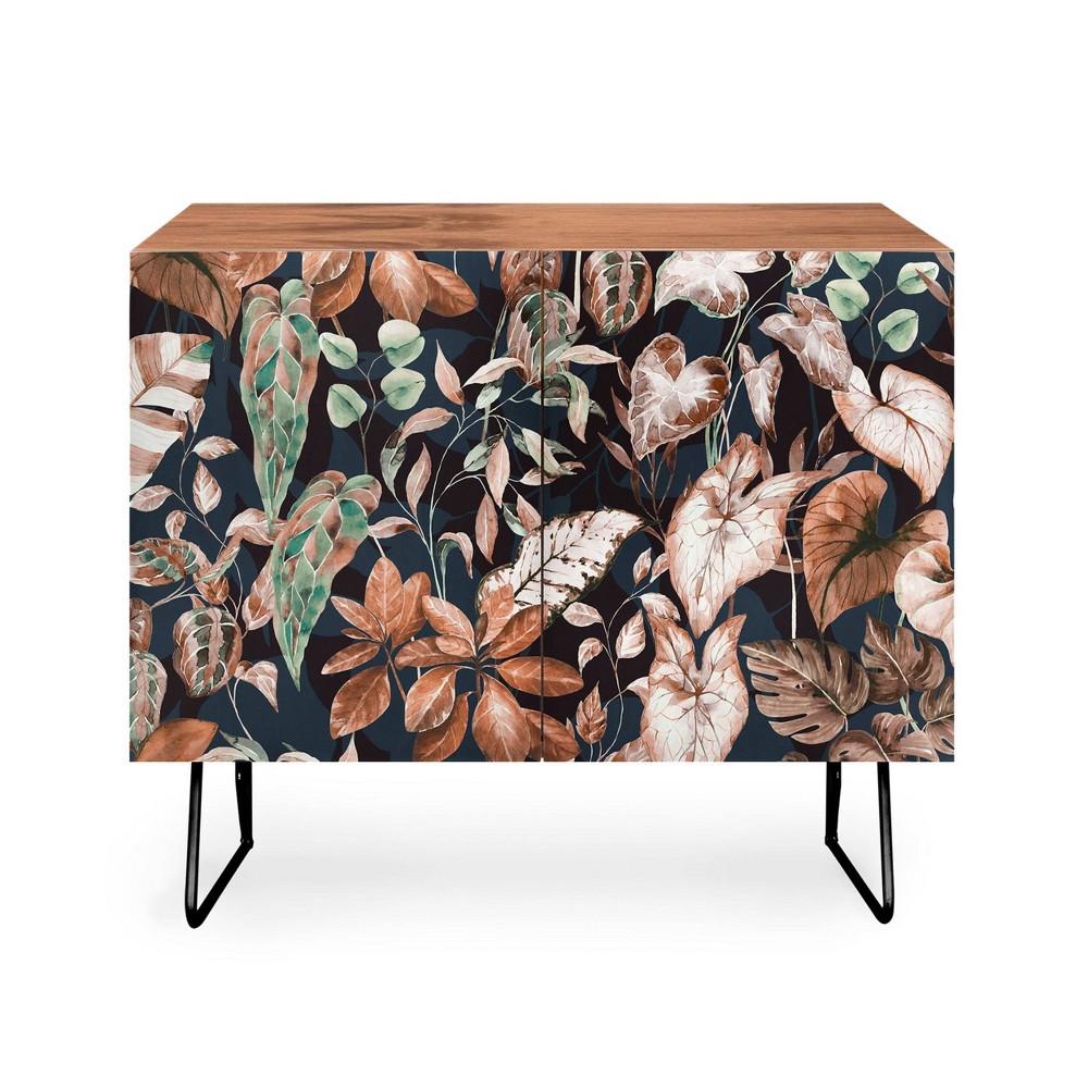 Photos - Wardrobe Marta Barragan Camarasa Lush Vintage Dark Jungle Walnut Credenza Black - Deny Designs: Birch Surface, Adjustable Shelves