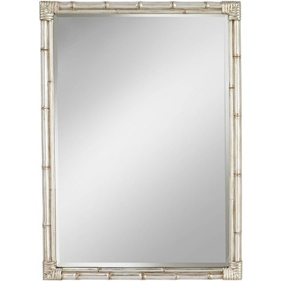 Noble Park Rectangular Vanity Wall Mirror Modern Rustic Silver Faux Bamboo Frame Beveled 31" Wide for Bathroom Bedroom Living Room