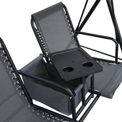 Gray Steel 2-Person Outdoor Swing with Adjustable Canopy and Storage