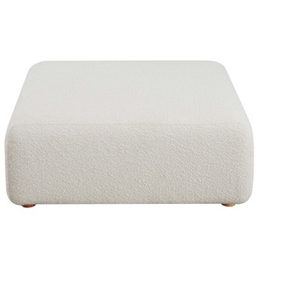 Hangover Cream Boucle Square Ottoman with Wood Legs