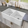 33 in. Farmhouse Kitchen Sink Double Bowl White Fireclay Sink Large Apron-front Kitchen Sink Bottom Grid and Strainer - 3 of 4