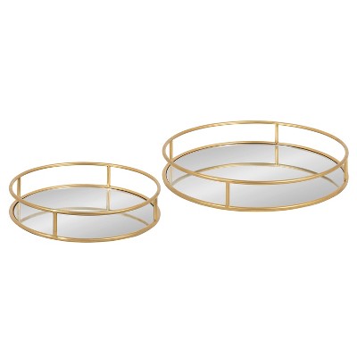 Set Di 2 Vassoi Nido Rotondi Kate And Laurel Felicia – Metallo A Specchio Con Finitura Oro, Diametro 35.6 E 27.9 Cm