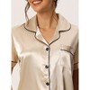 cheibear Women's Silky Satin Button Down Shirt with Shorts Sleepwear Pajama Sets - 4 of 4