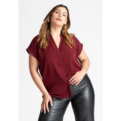 ELOQUII Women's Plus Size Notch Collar Blouse