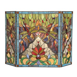 Chloe Lighting Anisoptera Purity Tiffany-Glass 3pcs Folding Dragonfly Fireplace Screen 44"Wide - 1 of 4