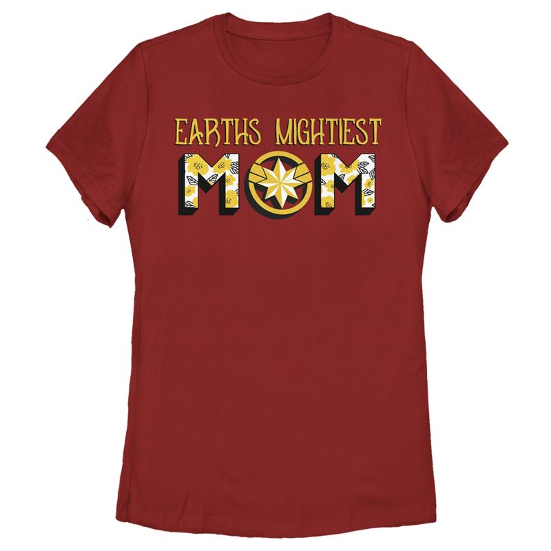 Women's Marvel Earths Mightiest Mom Captain Marvel Badge T-Shirt, 1 of 5