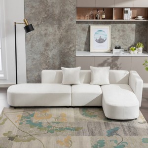 110" Modern Sectional Sofa Couch For Living Room Curved Upholstered Sofa Couch With Chaise Lounge,4-Seat Chenille Fabric Sofa Couch-Cuddlewood - 1 of 4