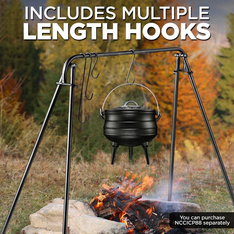 NutriChef Grill Swing Campfire Cooking Stand BBQ Grill with Hooks and Accessories and Carrying Case, 5 of 8