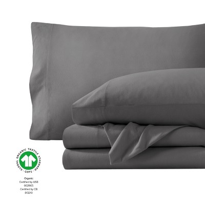Gray Organic Cotton Jersey Queen Sheet Set with Pillowcases