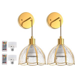 DORESshop 7 in. 1-Light Gold Wall Sconce Lights with Dome Glass Shade, RGBCW Dimmable with Remote, Modern Accent Lighting, 2-Pack - 1 of 4