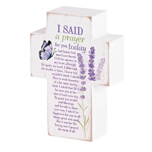 Dicksons I Said A Prayer For You Today, Purple/White 3.88 x 2.75 Inch MDF Wood Tabletop Block Cross Sign Plaque - 1 of 1