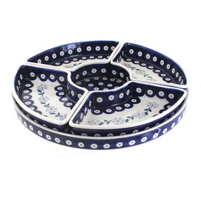 Blue Rose Polish Pottery Blue Violet Tray with 4 Plates