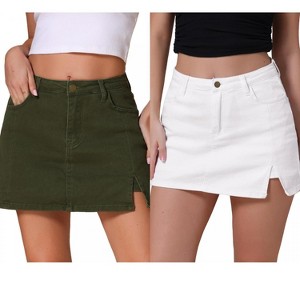 INSPIRE CHIC Women's Jean Side Slit High Waisted A-Line Stretch Mini Denim Skirts 2 Packs - 1 of 4