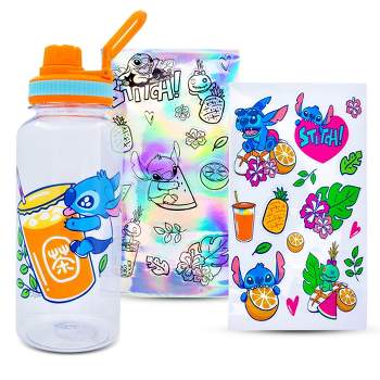Silver Buffalo Disney Lilo & Stitch Bubble Tea Plastic Water Bottle and Decal Sticker Set