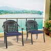 Gulches Set of 2 Cast Aluminum Patio Dining Chairs - Black Frame + Blue Cushions, Weather/UV Resistant, Stackable, Carved Design - 2 of 4