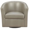 Leatherette and Wood Swivel Armchair with Barrel Back and Sloping Arms for Living Room - 3 of 4