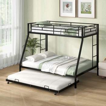 Costway Twin Over Full Metal Bunk Bed With Trundle Slats Support for Teens Adults Black