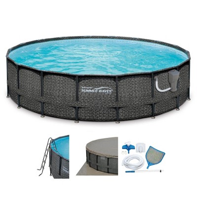 Summer Waves 20 x 4 Foot Outdoor Round Frame Above Ground Swimming Pool Set with Ladder, Skimmer Filter Pump, and Filter Cartridge, Gray