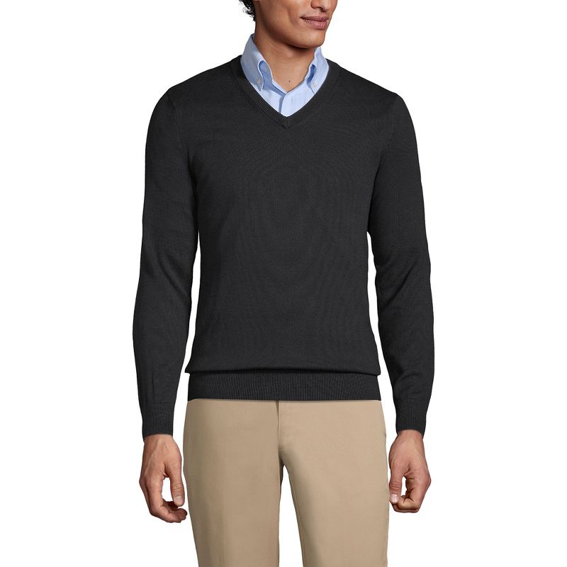 Lands' End School Uniform Men's Cotton Modal Fine Gauge V-neck Sweater, 2 of 3