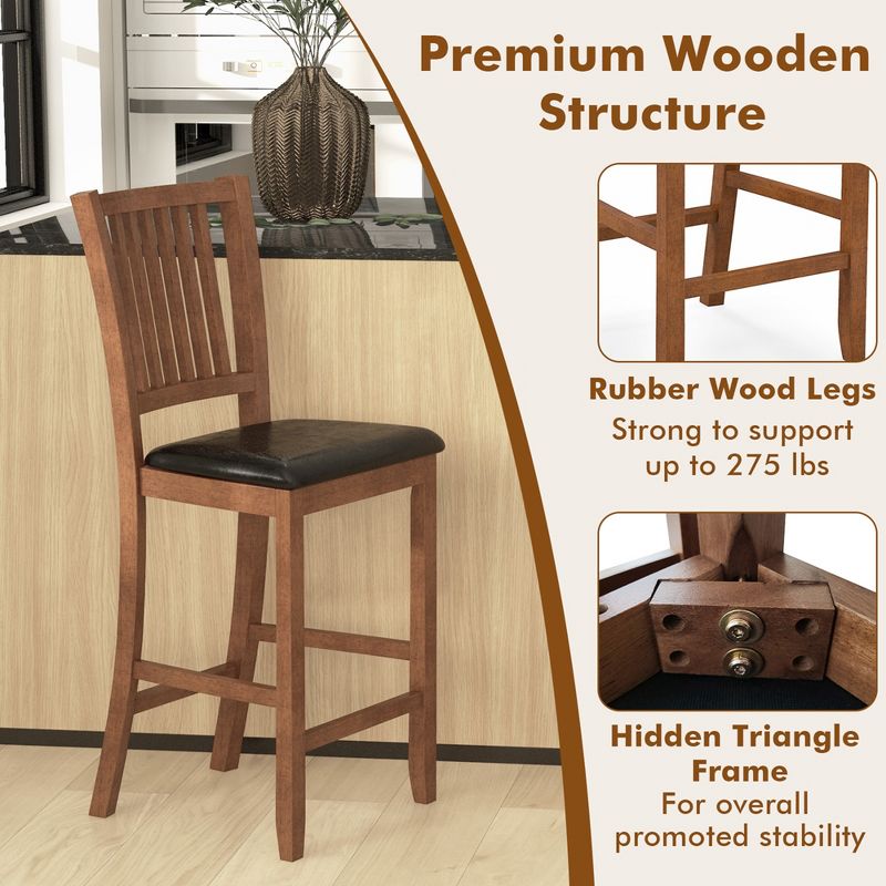 Costway 2-Piece 25.5" Bar Chair Set with Backrest Padded Seat Footrest Rubber Wood Frame, 5 of 9