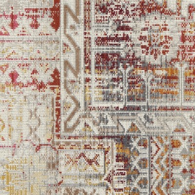 Ivory Red Distressed Medallion 5'3" x 7'10" Synthetic Area Rug