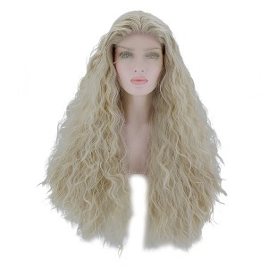 Unique Bargains Women's Long Water Wave Lace Front Wigs with Wig Cap 24" 1PC - 1 of 4