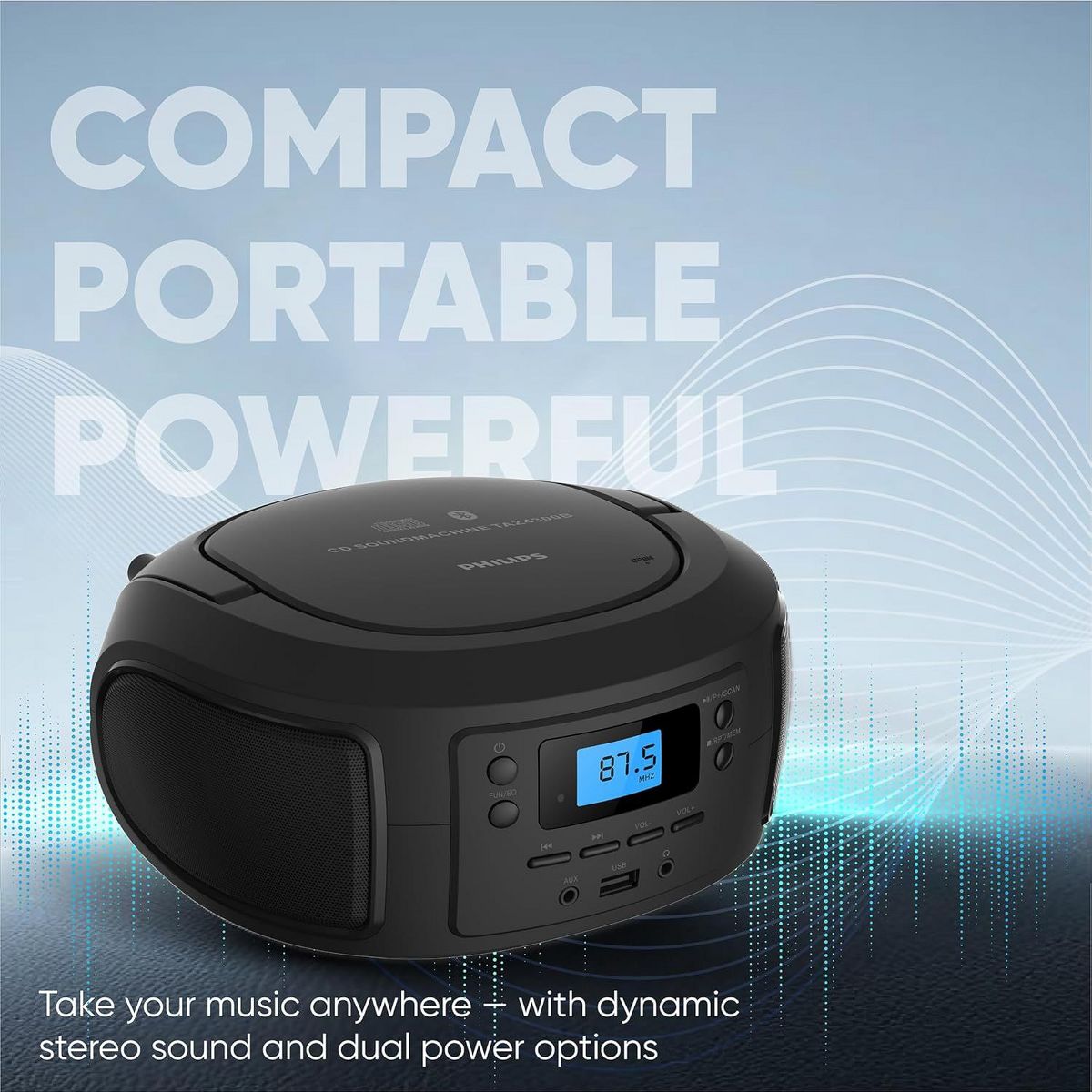 PHILIPS Portable CD Player Boombox with Bluetooth – Dynamic Bass Boost, FM Radio, USB/Aux Input, Compact Design - thumbnail 5