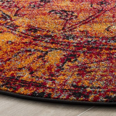 Vintage Orange Round Oriental Synthetic Area Rug