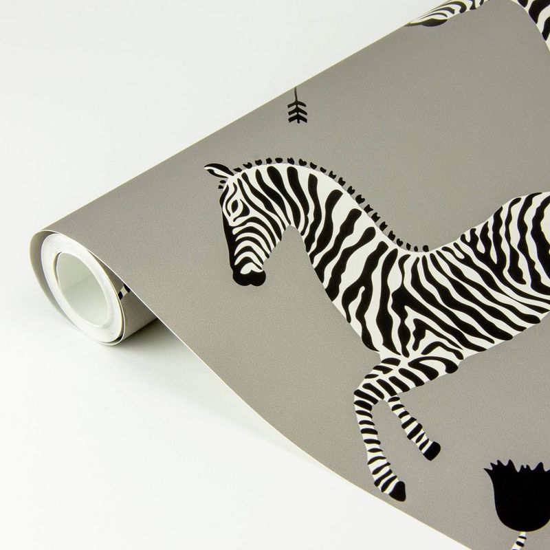 Brewster Zebra Safari Scalamandre Self Adhesive Wallpaper Gray, 3 of 8