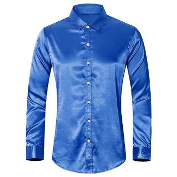 Lars Amadeus Men's Prom Satin Long Sleeves Button Down Slim Fit Formal Party Shirts