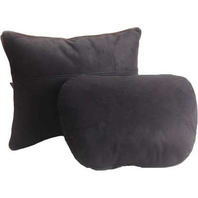 TruAIR Car Headrest Pillow Set with Lumbar Support and Soft Suede Cushion Filling