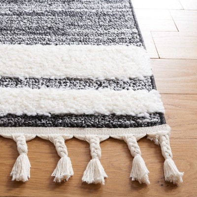 Black and Ivory Square Synthetic Diamond Shag Area Rug